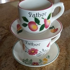 Father's Cup & Saucer Hand Painted Ceramic Sets.